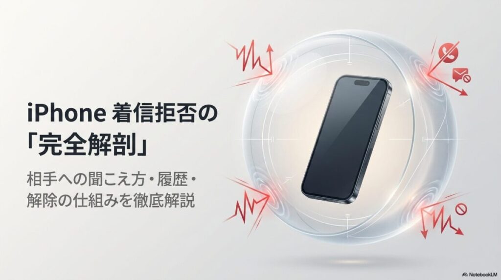 iPhoneの着信拒否設定による相手への聞こえ方、履歴、解除方法を網羅した解説記事のメインビジュアル。