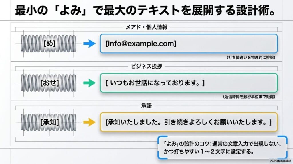 メアドや住所を1〜2文字で呼び出すための設計ルール